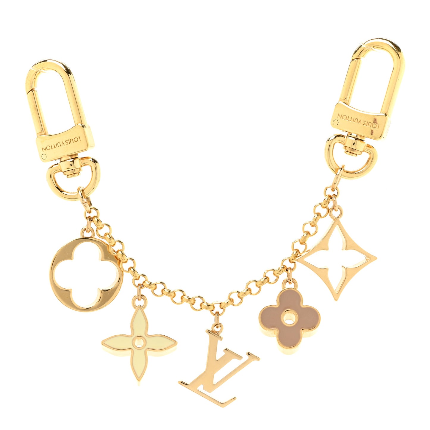 Brass Enamel Fleur De Monogram Bag Charm Chain Gold