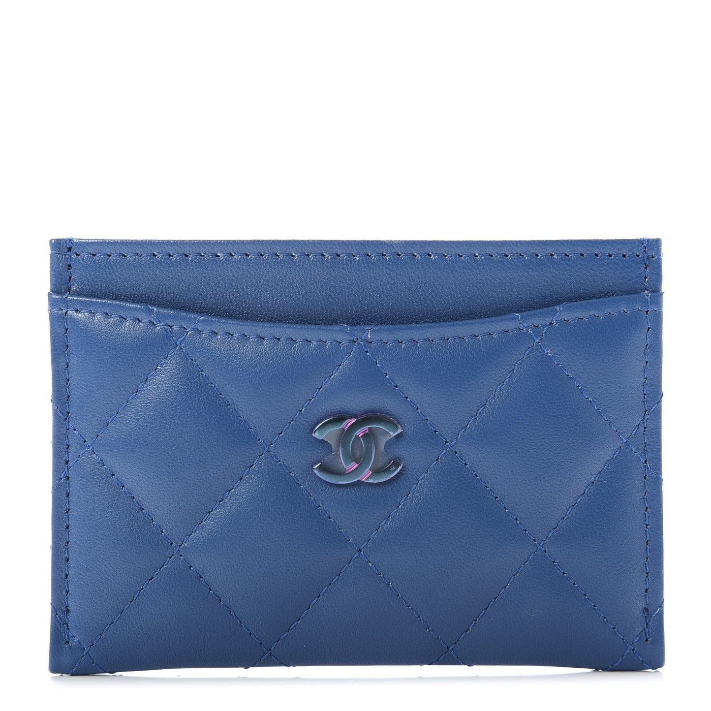 Lambskin Quilted Card Holder Blue Pink