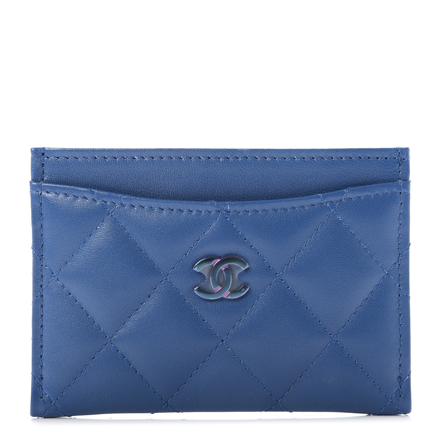 Chanel Lambskin Quilted Card Holder Blue Pink 1 of 10
