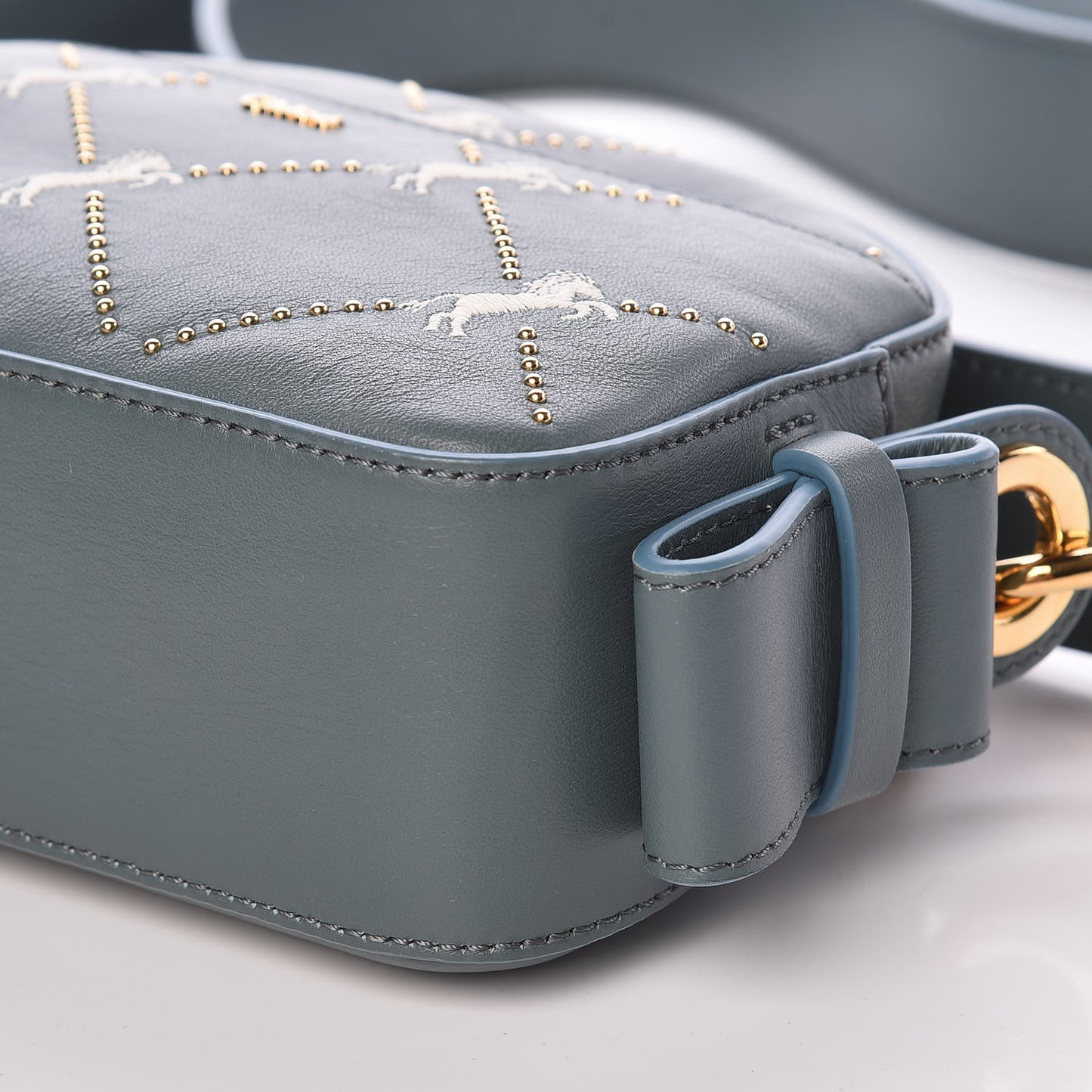 Smooth Calfskin Little Horses Embroidered Shoulder Bag Cloudy Blue
