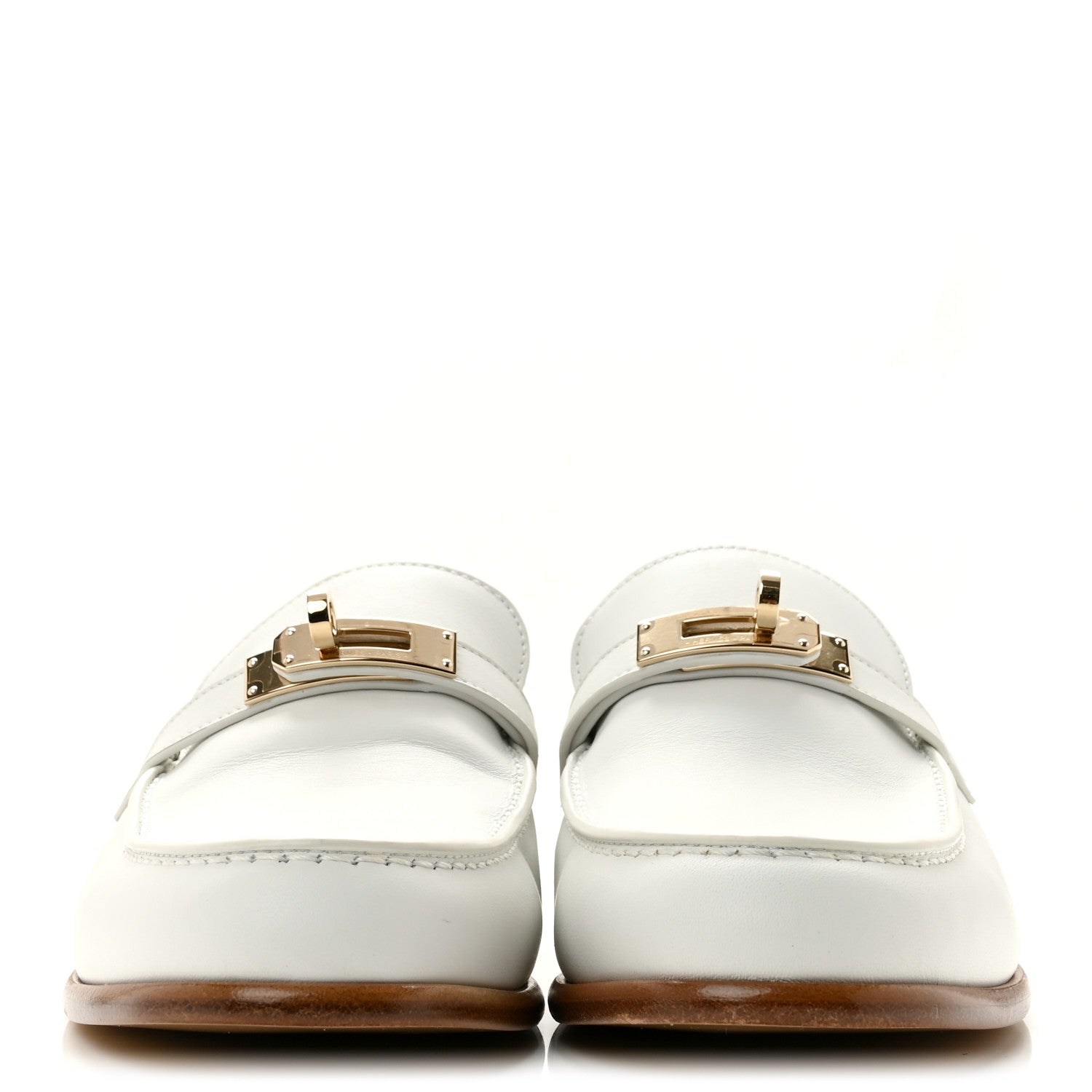 Hermes Calfskin Womens Destin Loafers 38 White 3 of 9