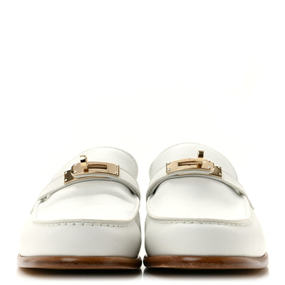 Hermes Calfskin Womens Destin Loafers 38 White 3 of 9