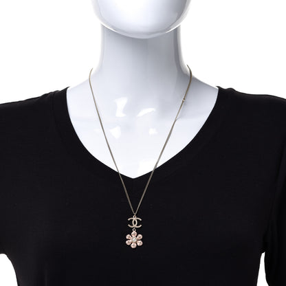 Chanel Enamel Pearl CC Flower Necklace Gold Pink 2 of 6