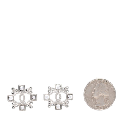 Chanel Swarovski Crystal CC Earrings Silver 2 of 4