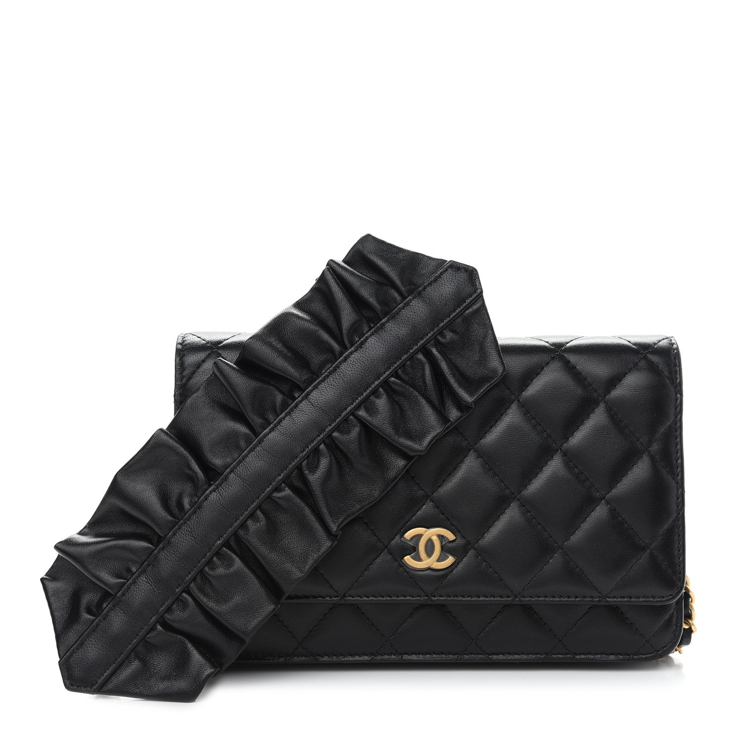 Chanel Lambskin Quilted Romance Wallet on Chain WOC Black 1 of 13