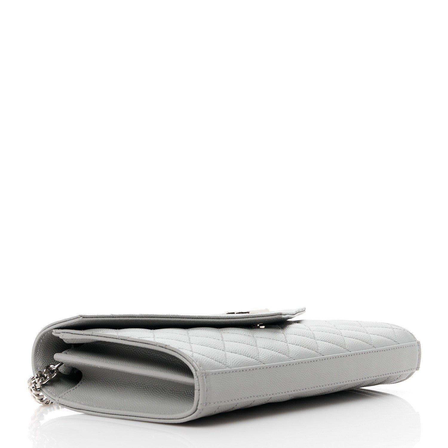 Saint Laurent Grain De Poudre Tri-Quilt Monogram Chain Wallet Fog 4 of 10