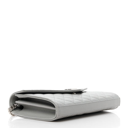 Saint Laurent Grain De Poudre Tri-Quilt Monogram Chain Wallet Fog 4 of 10
