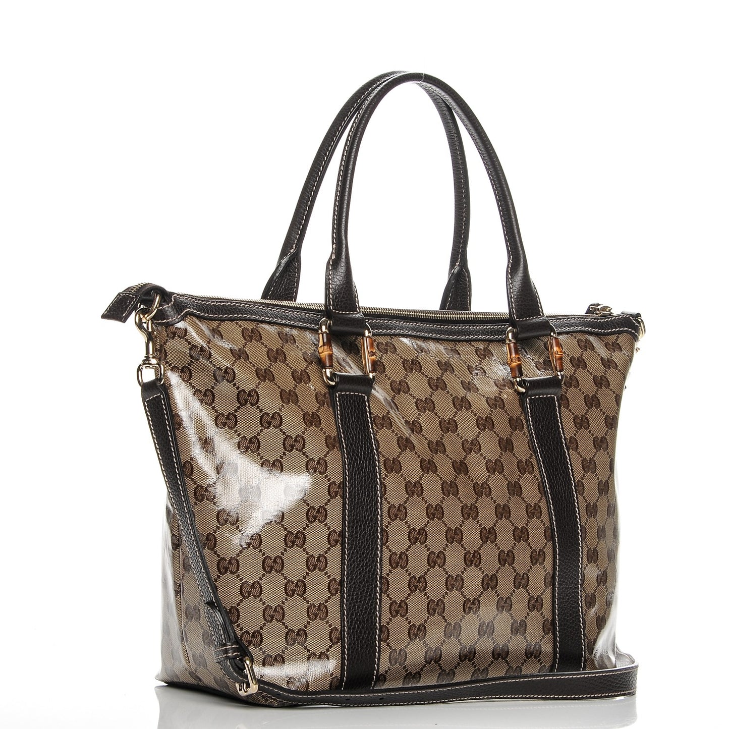 Crystal Monogram Bamboo Tote Dark Brown