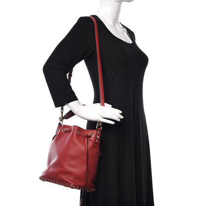 Valentino Garavani Pebbled Calfskin Small Rockstud Bucket Bag Red 2 of 14