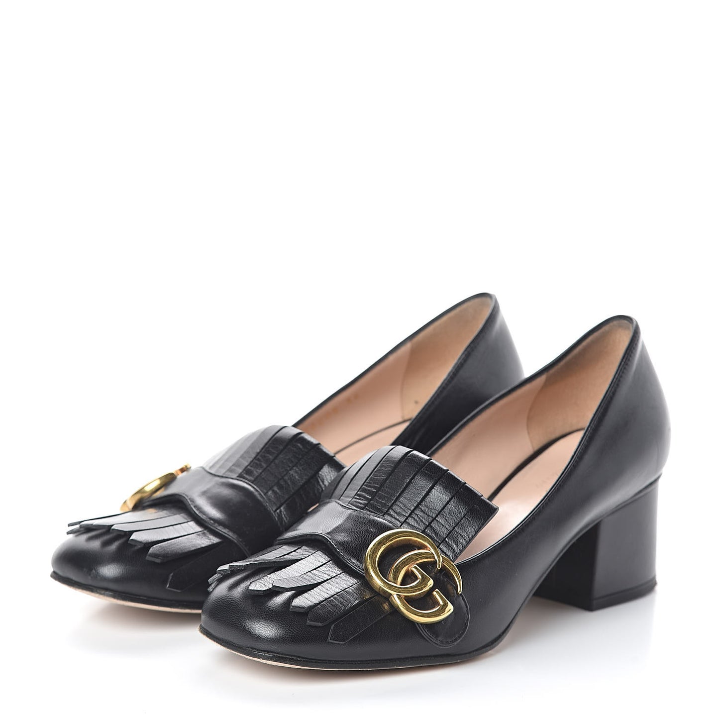 Malaga Kid GG Marmont Fringe 50mm Loafer Pumps 36 Black