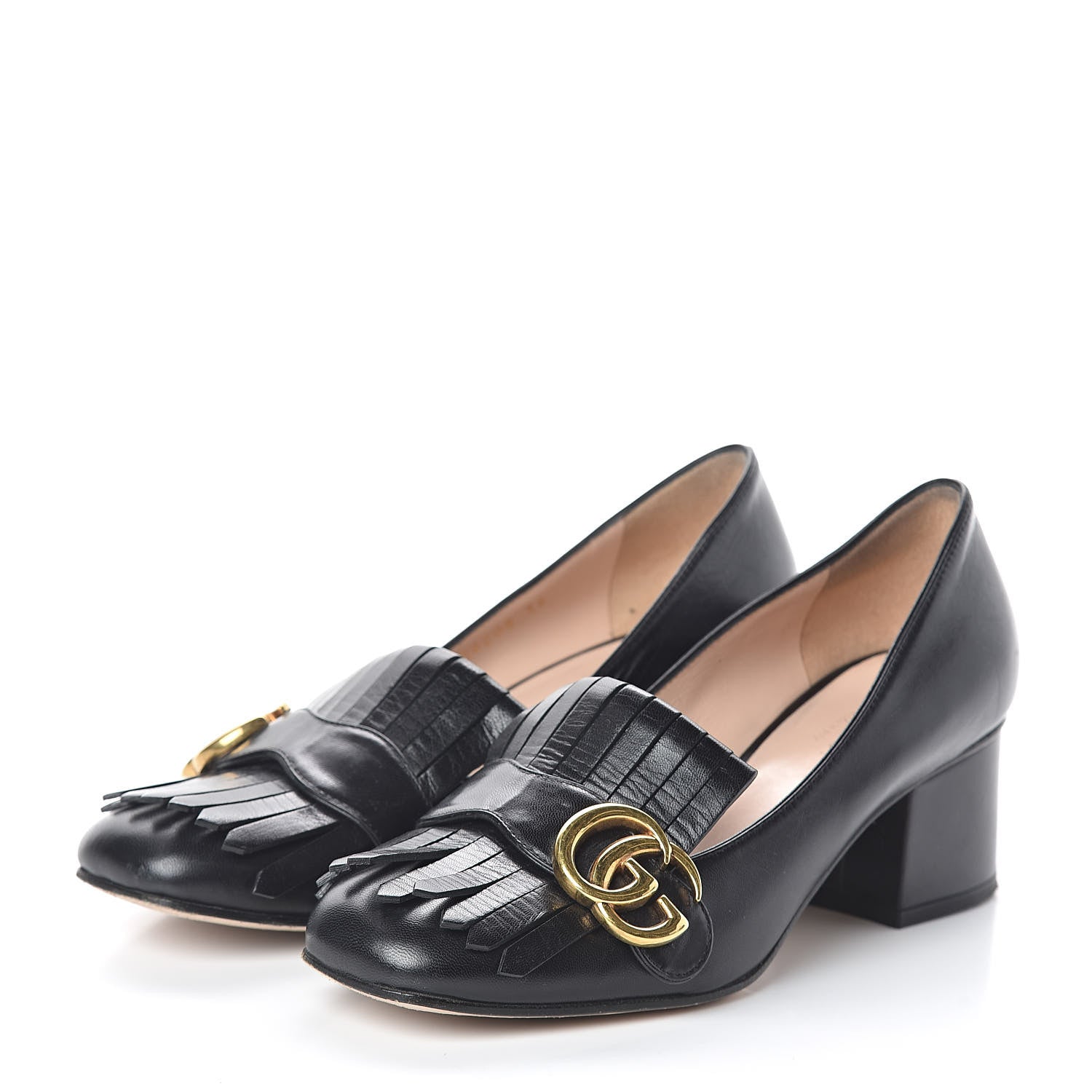 Gucci Malaga Kid GG Marmont Fringe 50mm Loafer Pumps 36 Black 3 of 12