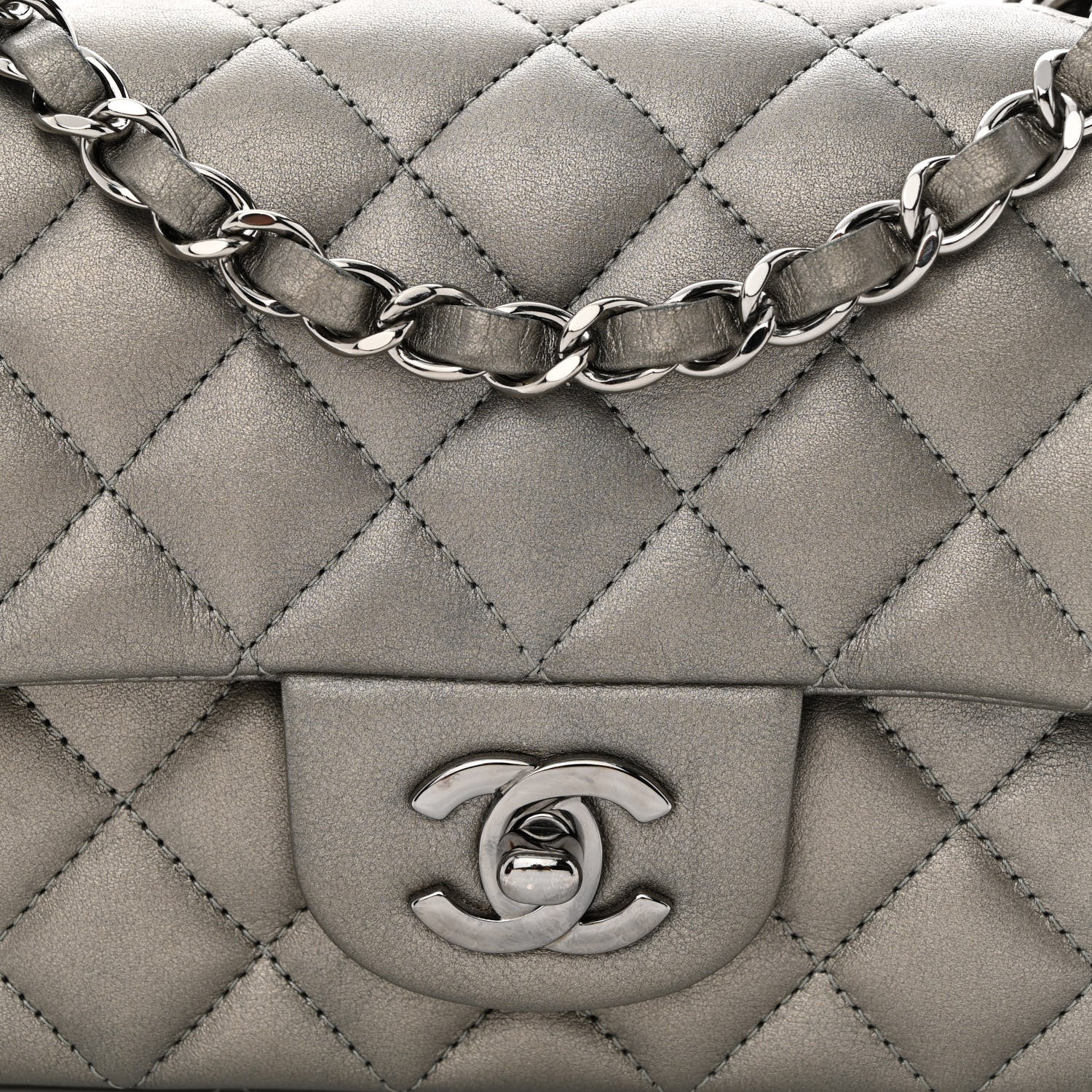 Chanel Metallic Lambskin Quilted Mini Rectangular Flap Ruthenium 8 of 11