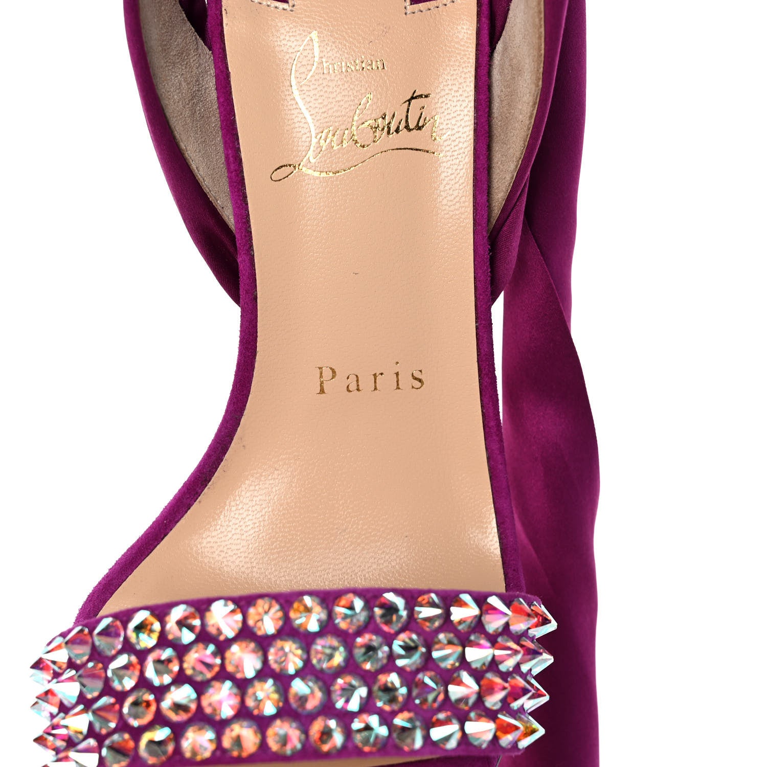 Christian Louboutin Crepe Satin Veau Velours Krystal Du Desert 100 Sandal 37 Version Ricelieu 8 of 9