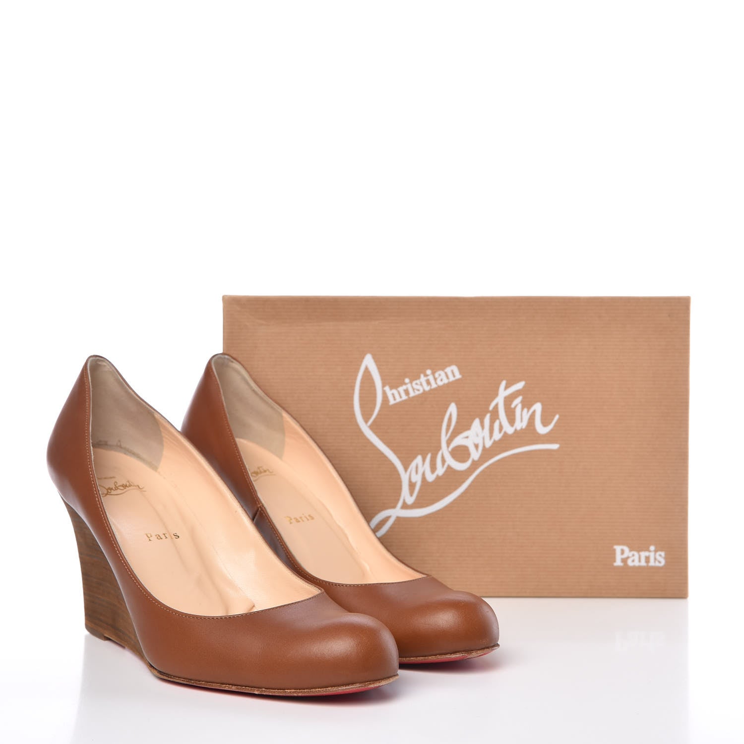 Christian Louboutin Calfskin Ron Ron Zeppa 85 Wedges 40.5 Cognac 11 of 11