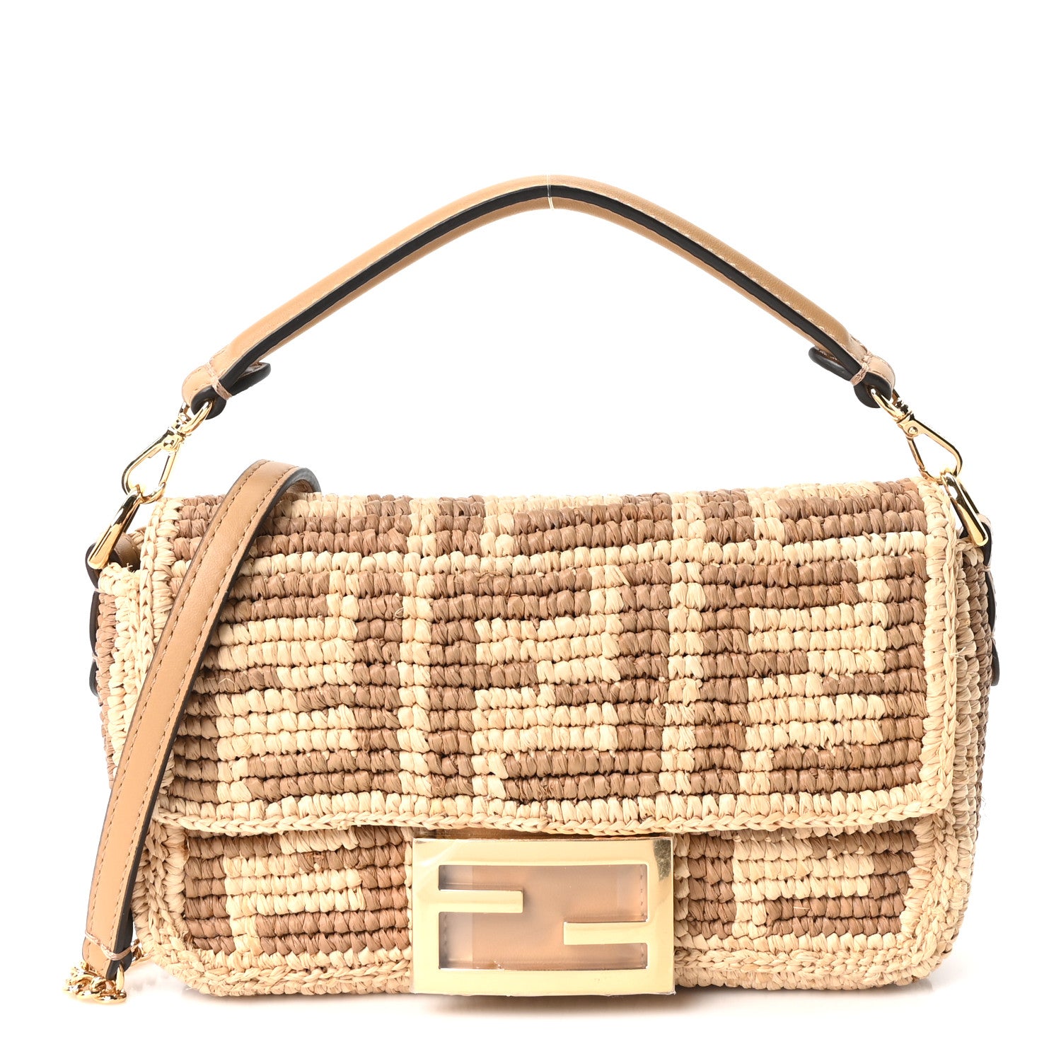 Fendi Raffia FF Mini Baguette Beige 1 of 10