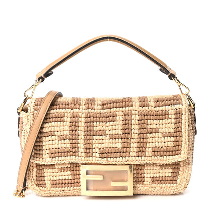 Fendi Raffia FF Mini Baguette Beige 1 of 10