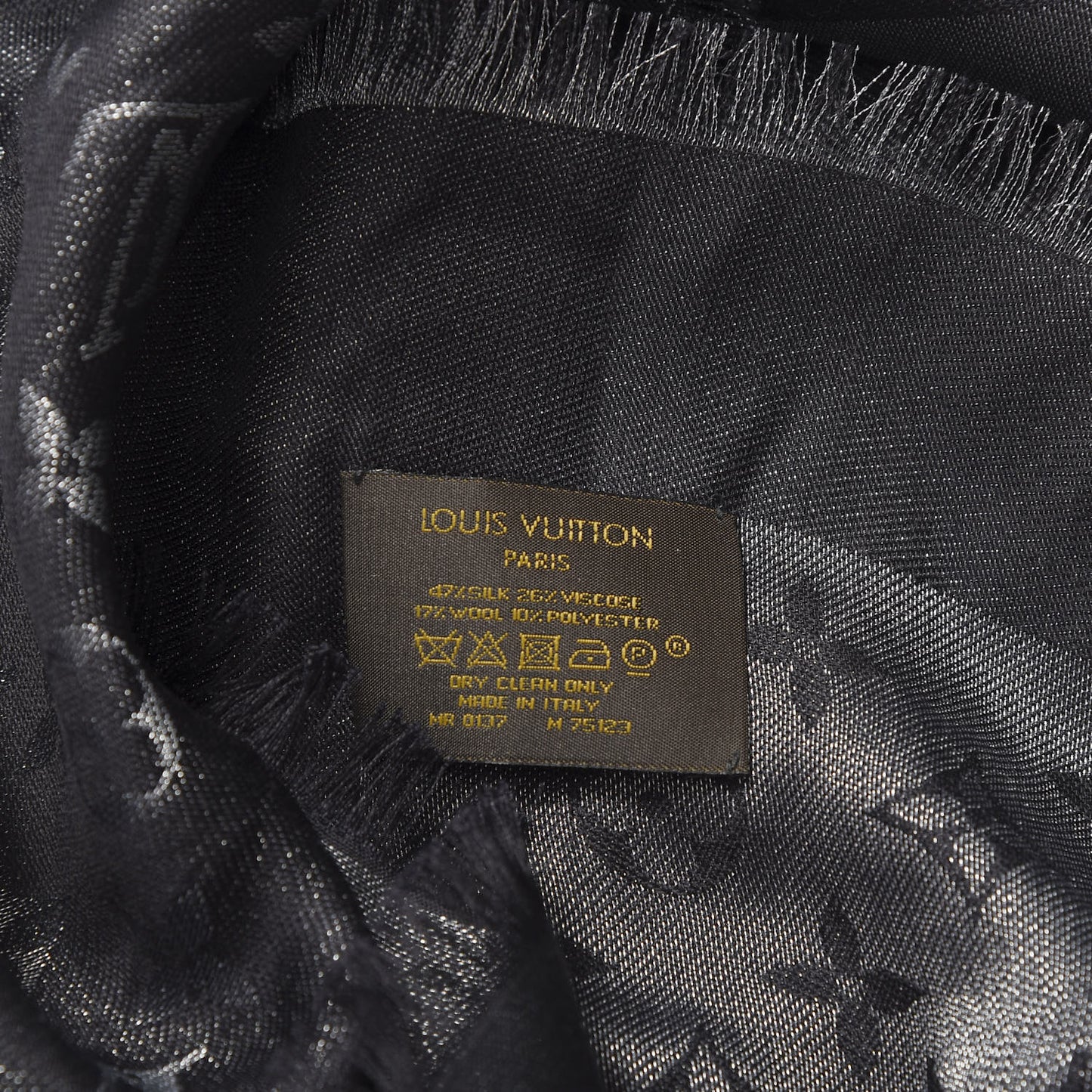 Silk Lurex Wool Monogram Shine Shawl Black