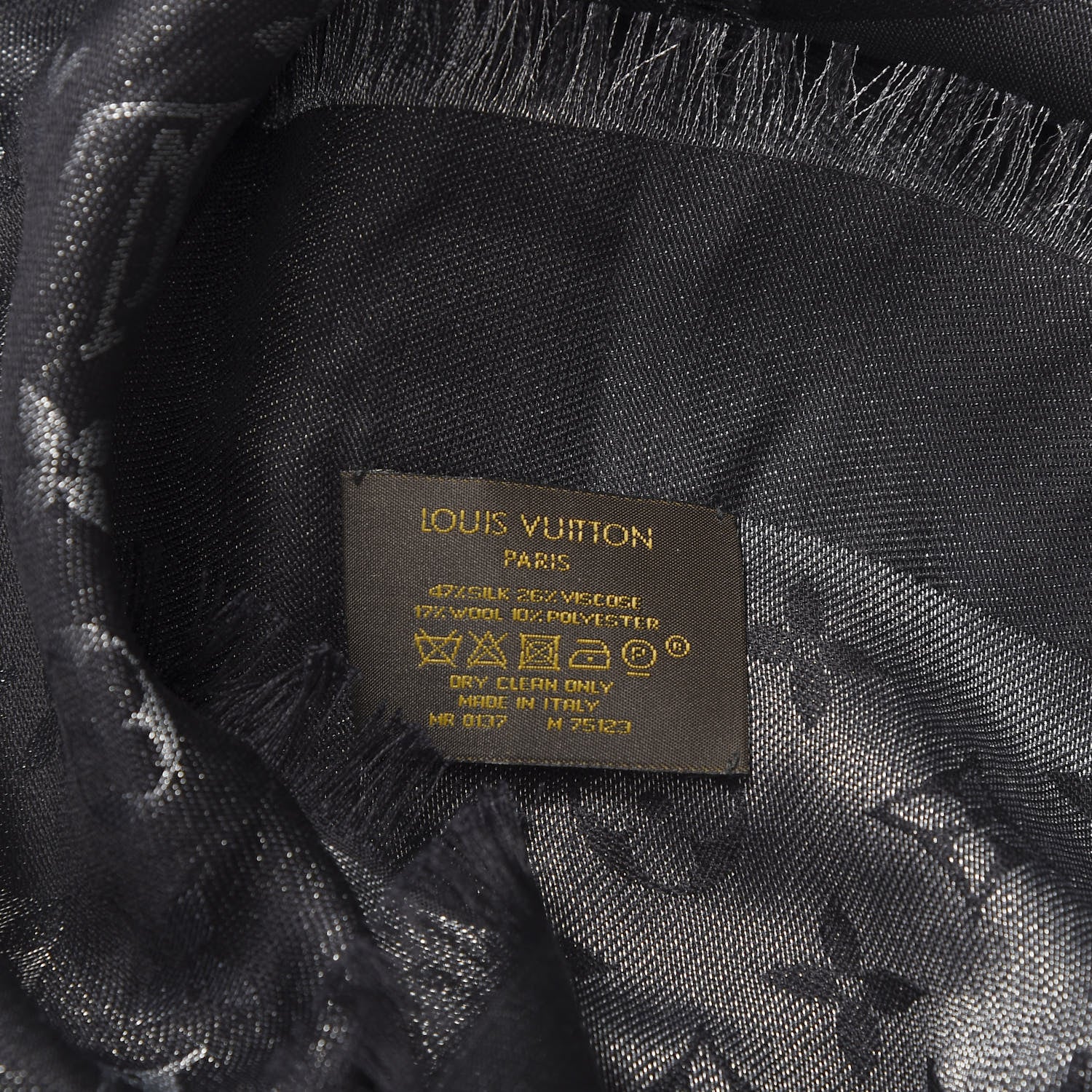 Louis Vuitton Silk Lurex Wool Monogram Shine Shawl Black 4 of 4