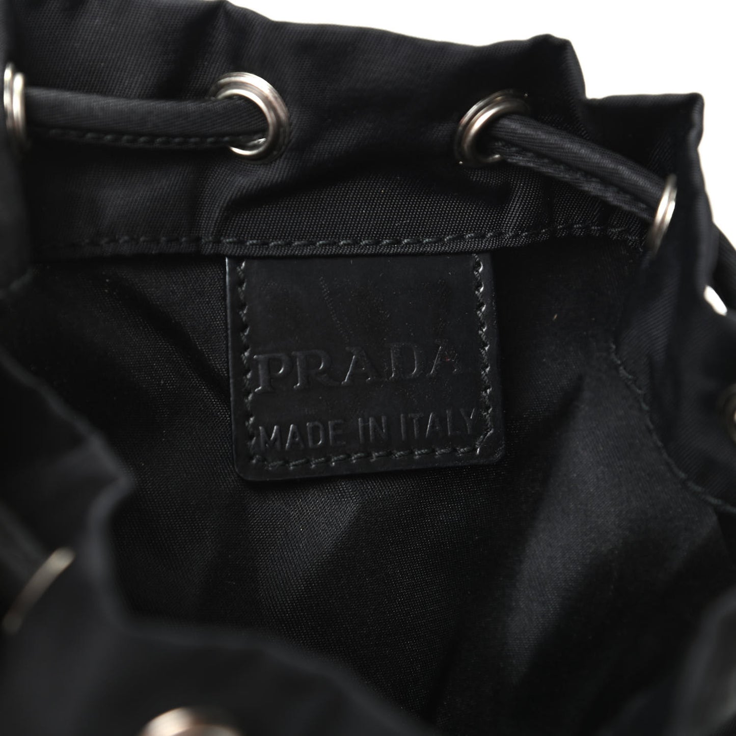 Saffiano Tessuto Nylon Vela Bucket Wristlet Black