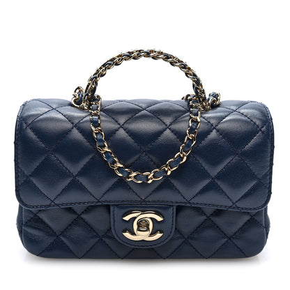 Chanel Lambskin Quilted Mini Crystal Top Handle Rectangular Flap  Navy 1 of 10