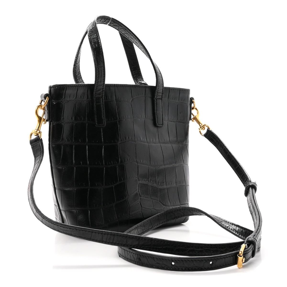 Calfskin Crocodile Embossed Paris Mini Toy Shopper Tote Black