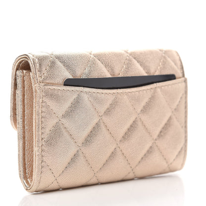 Chanel Metallic Lambskin Quilted Flap Card Holder Wallet Gold 3 of 11
