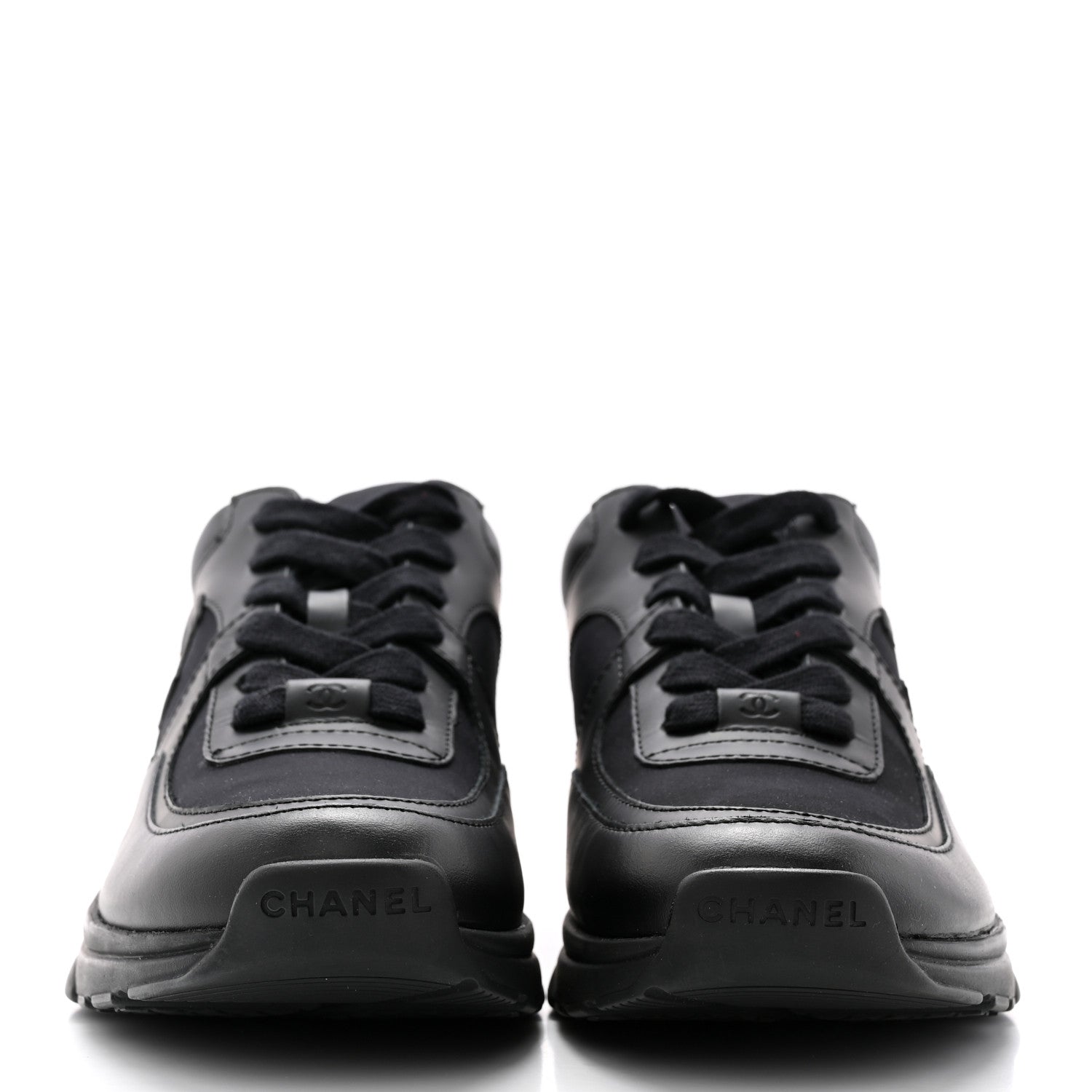 Chanel Lambskin Fabric CC Sneakers 36.5 Black 2 of 9