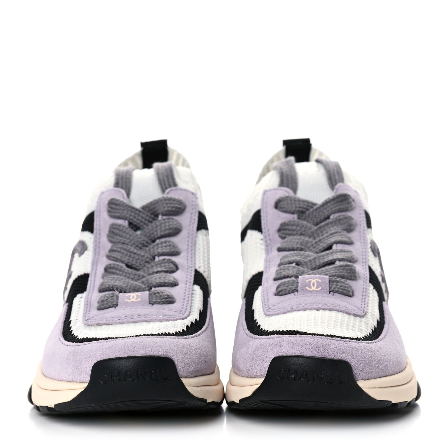 Mesh Suede Fabric Womens CC Sneakers 36 White Black Purple Dark Purple