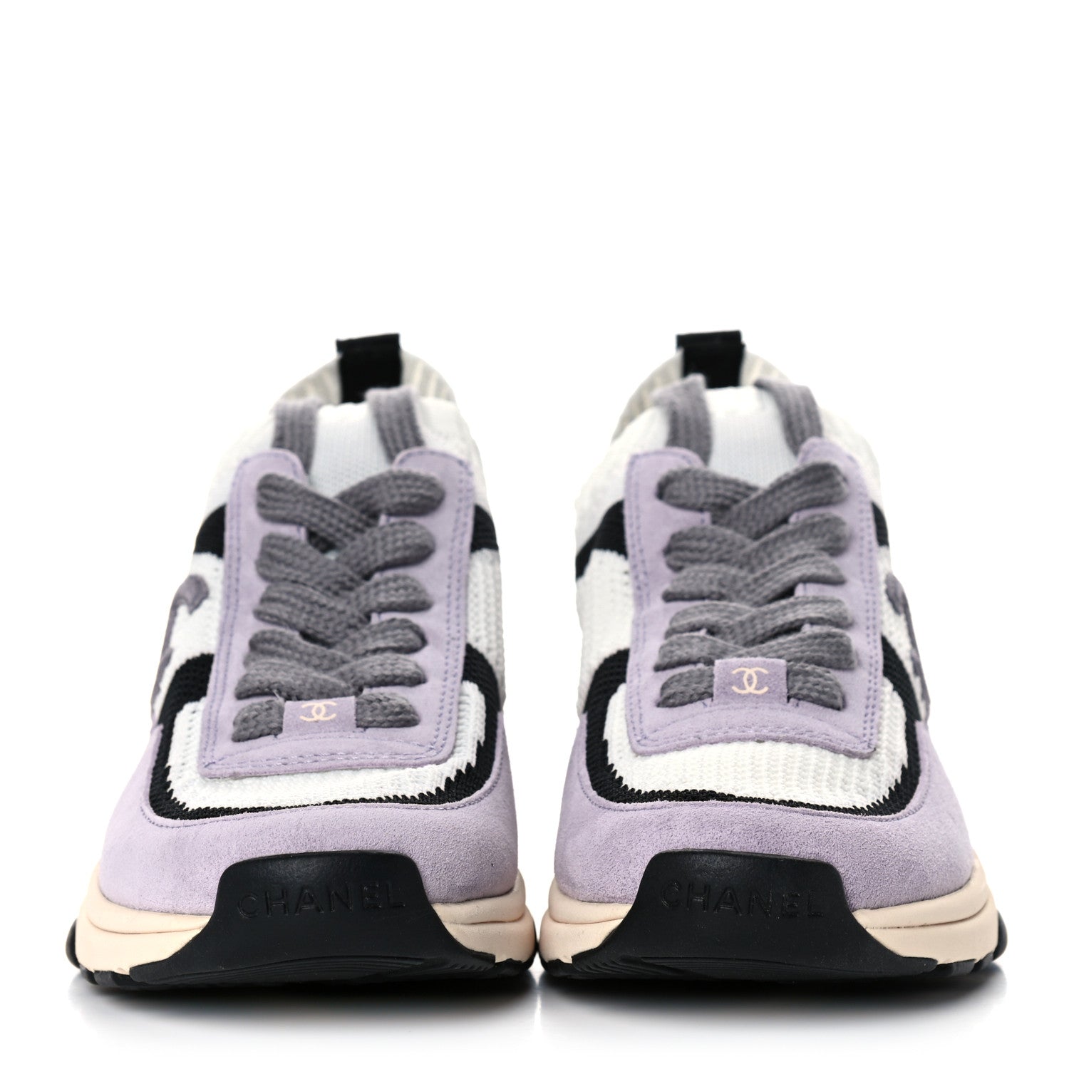 Chanel Mesh Suede Fabric Womens CC Sneakers 36 White Black Purple Dark Purple 2 of 8