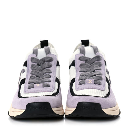 Chanel Mesh Suede Fabric Womens CC Sneakers 36 White Black Purple Dark Purple 2 of 8