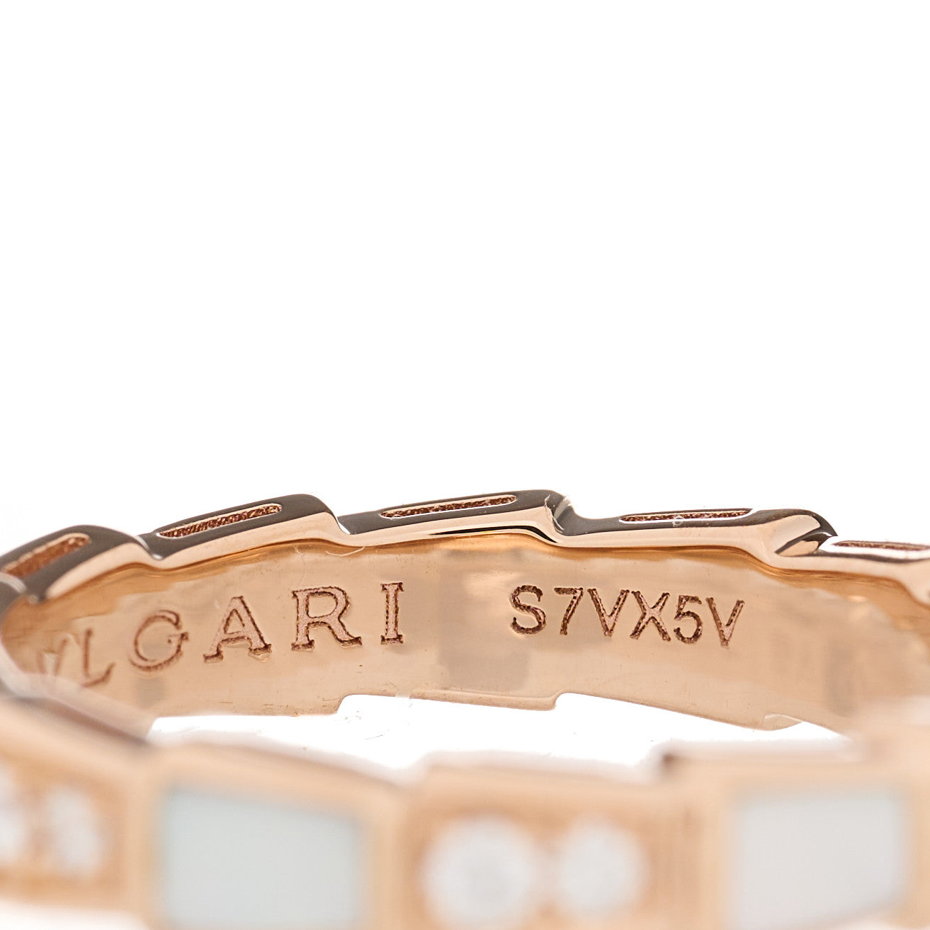 Bulgari 18K Rose Gold Diamond Mother of Pearl 4mm Serpenti Viper Band Ring 51 5.75 4 of 6