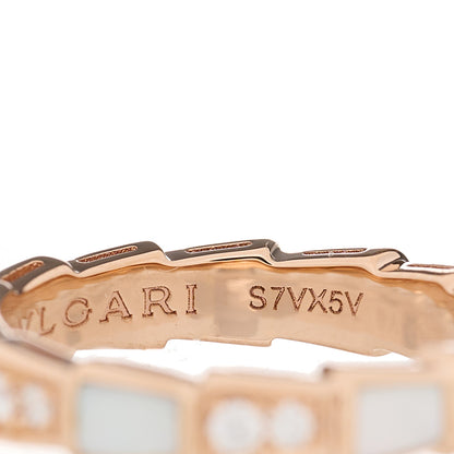 Bulgari 18K Rose Gold Diamond Mother of Pearl 4mm Serpenti Viper Band Ring 51 5.75 4 of 6