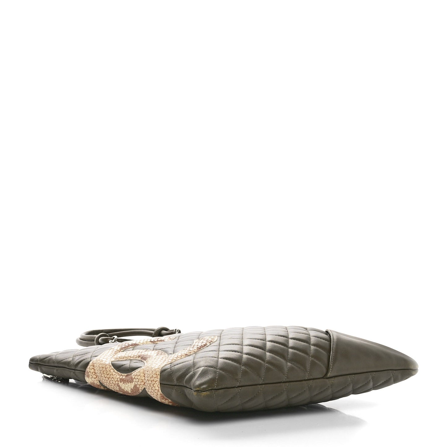 Calfskin Python Quilted Cambon Flat Tote Khaki