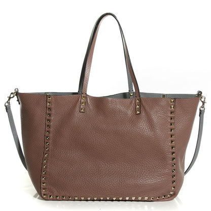 Valentino Garavani Grained Calfskin Medium Rockstud Reversible Tote Dark Rose Grey 8 of 8