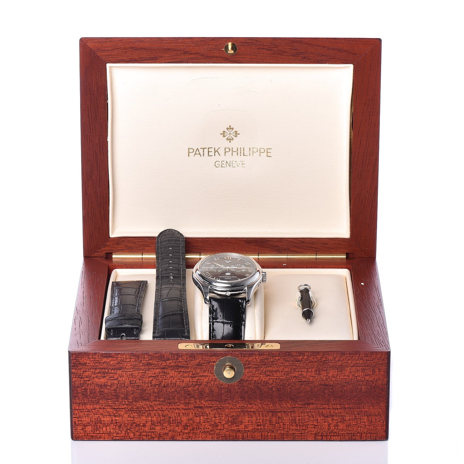 Patek Philippe Platinum Alligator 37mm Annual Calendar Moonphase Automatic Watch Black 5056P-001 11 of 12