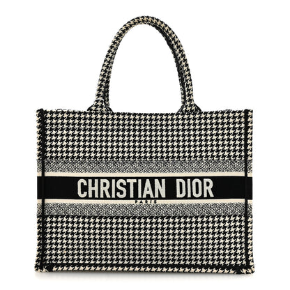 Christian Dior Canvas Houndstooth Embroidered Medium Book Tote Black White 1 of 14