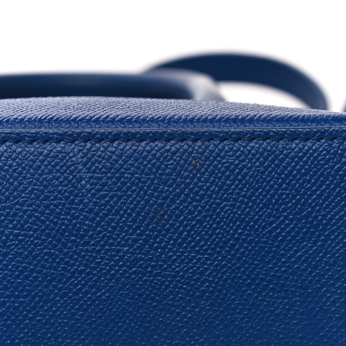 Signature Grained Calfskin Logo XXS Ville Top Handle Bag Bleu Roi White