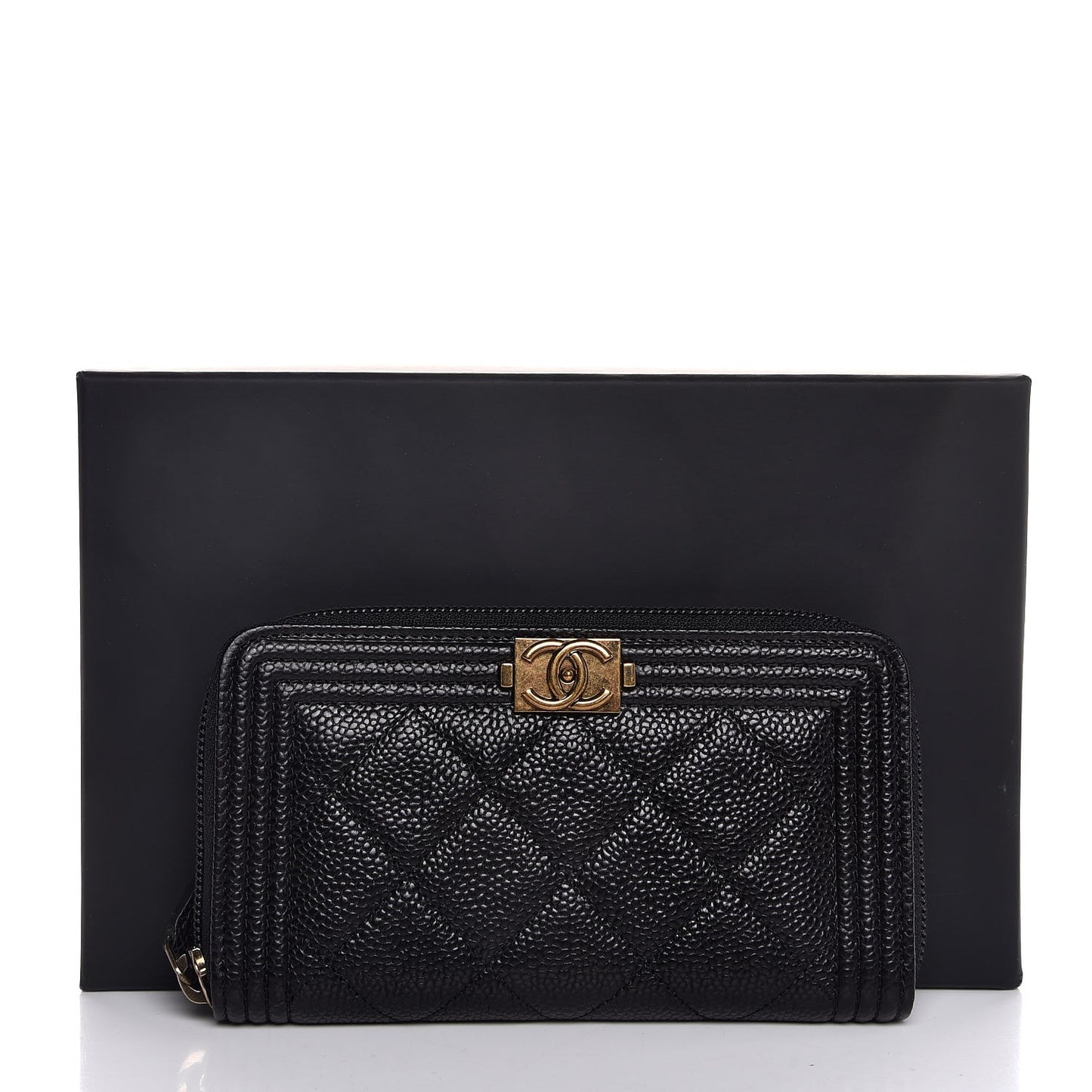 Caviar Quilted Small Boy Zip Around Wallet Black