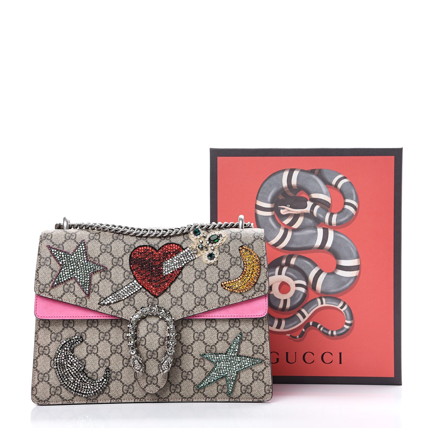 GG Supreme Monogram Suede Pierced Heart Embroidered Medium Dionysus Shoulder Bag Beige Ebony Pink Tropical Flower