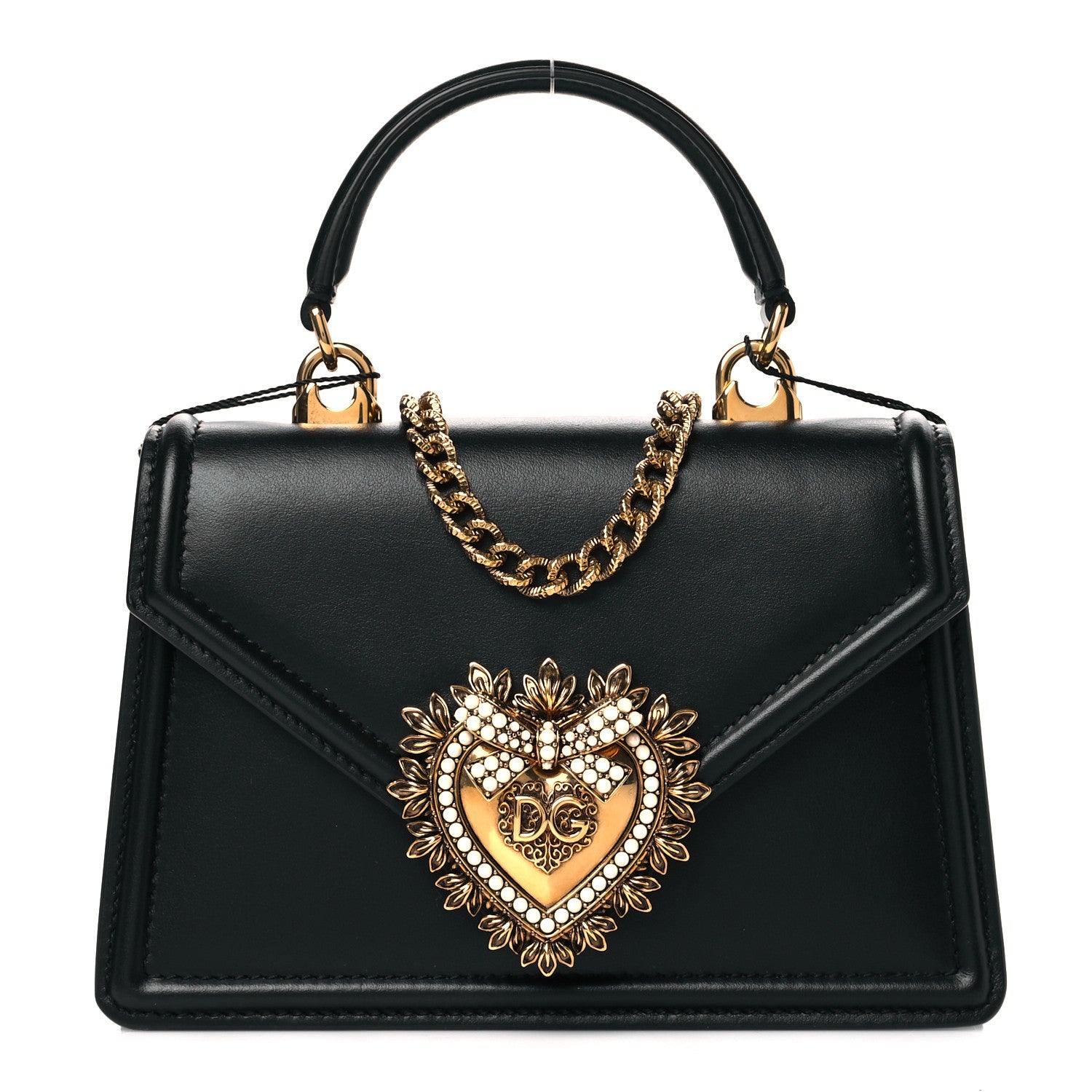 Dolce & Gabbana Smooth Calfskin Small Devotion Envelope Top Handle Bag Black 1 of 9