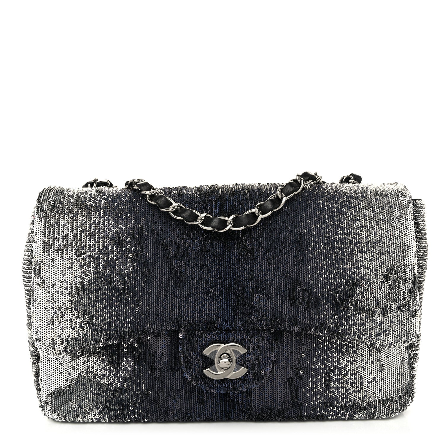 Chanel Sequin Medium Single Flap Silver Black 1 of 10