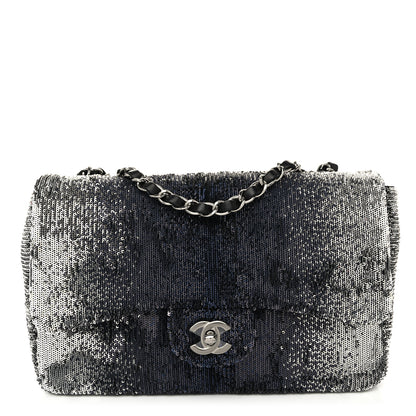 Chanel Sequin Medium Single Flap Silver Black 1 of 10