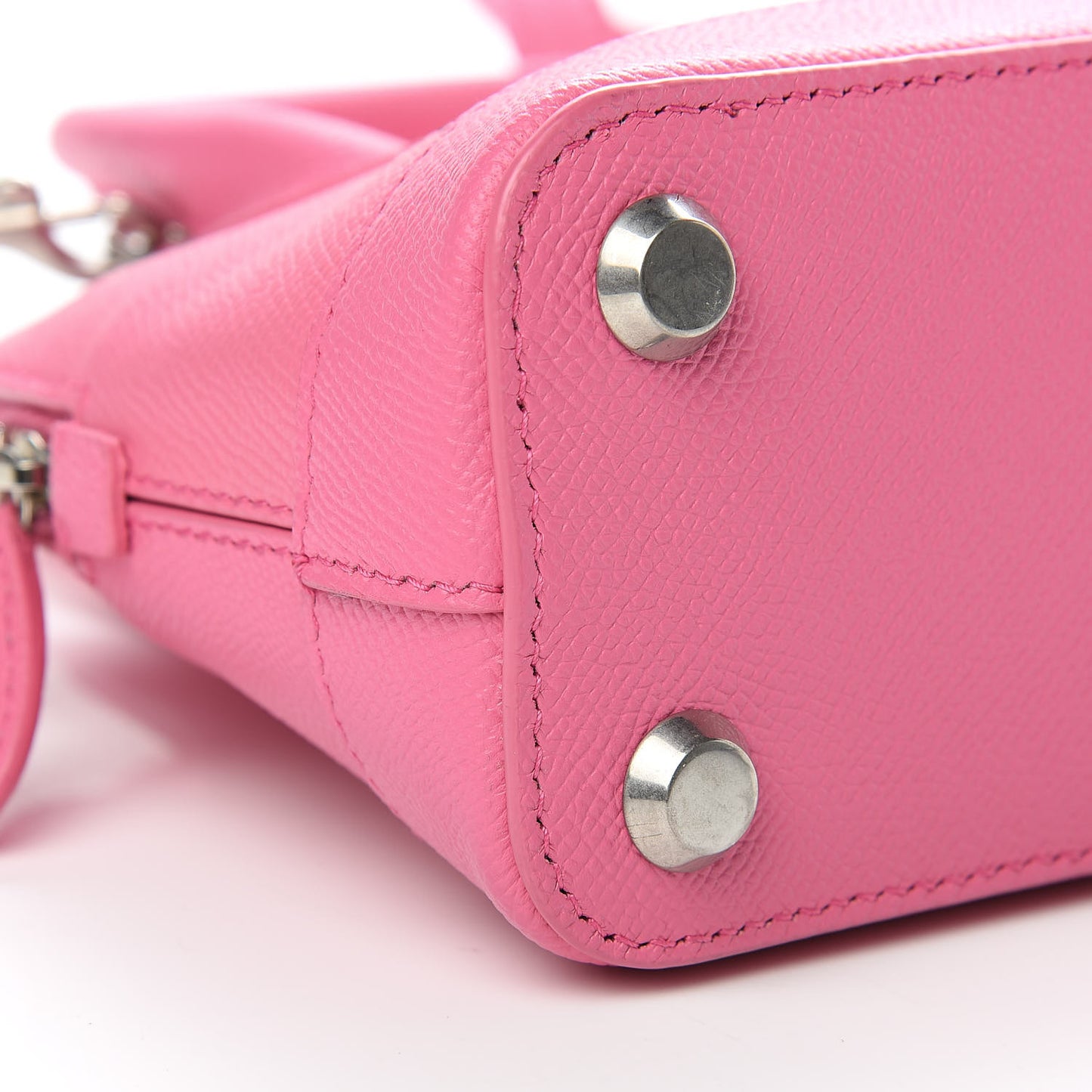 Signature Grained Calfskin Logo XXS Ville Top Handle Bag Rose Bubblegum Black