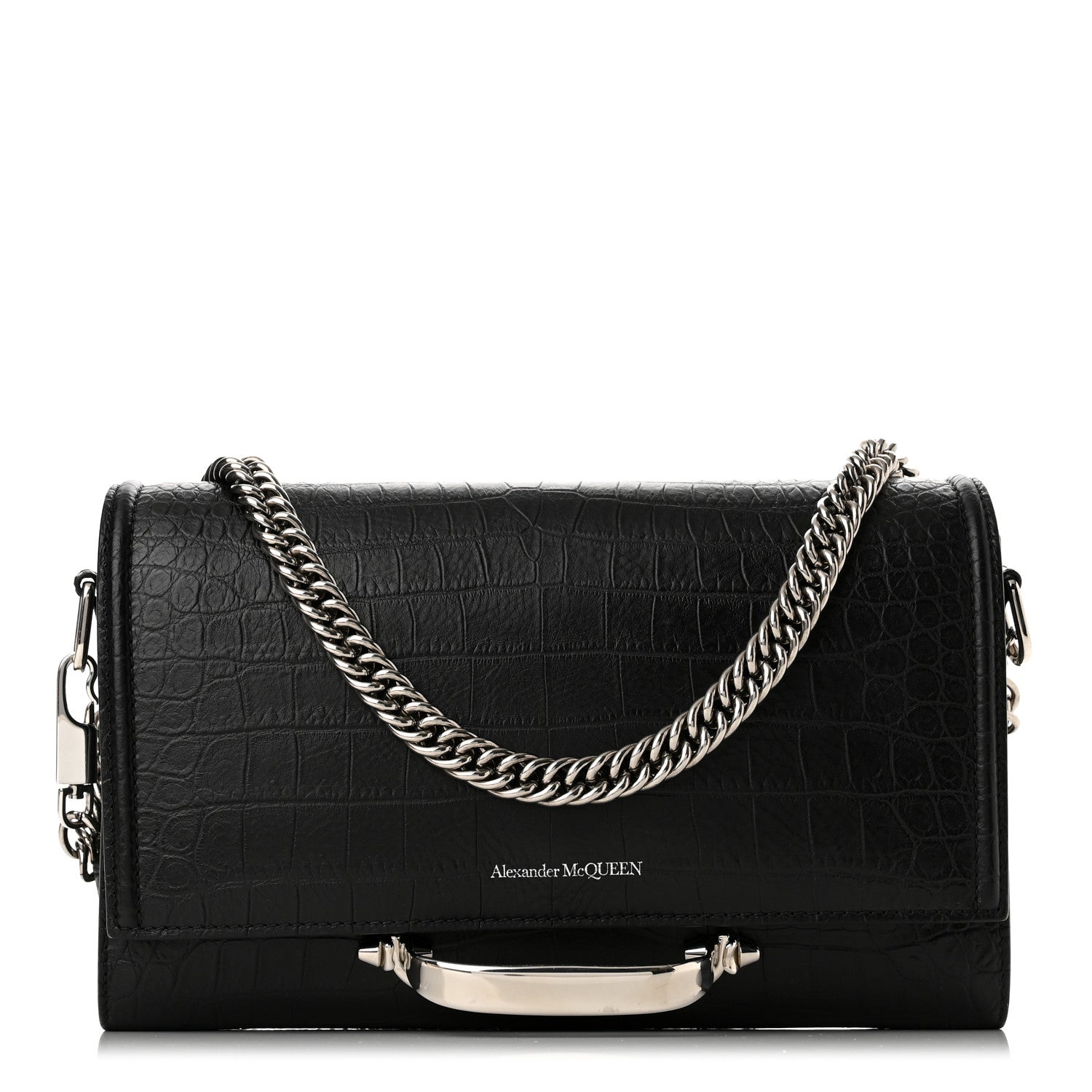Alexander McQueen Calfskin Crocodile Embossed The Story Shoulder Bag Black 1 of 9