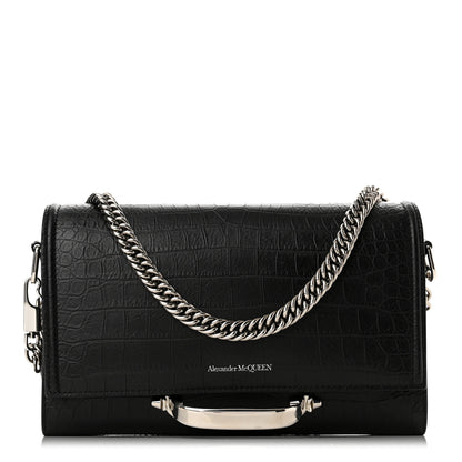 Alexander McQueen Calfskin Crocodile Embossed The Story Shoulder Bag Black 1 of 9