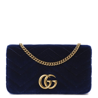 Gucci Velvet Matelasse GG Marmont Mini Bag Cobalt Blue 1 of 10
