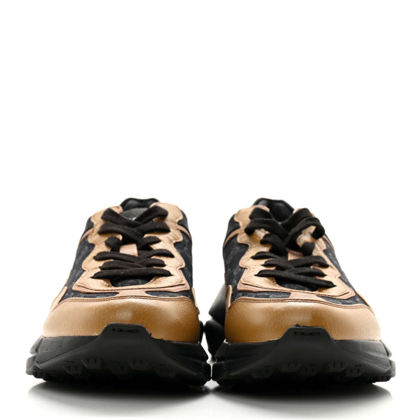 Monogram Textured Dollar Calfskin Mens Rhyton Sneakers 8 Black Khaki Beige