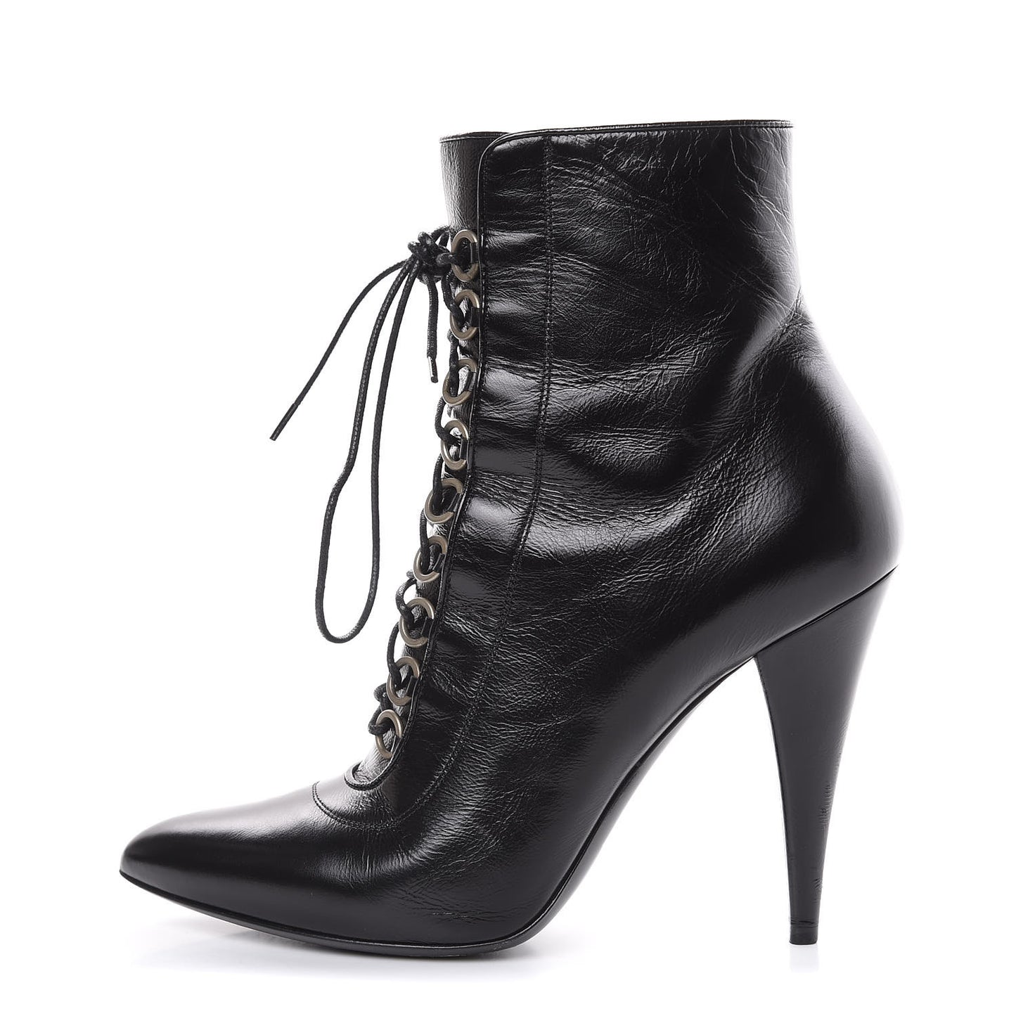 Shiny Calfskin Fetish Lace Up Ankle Boots 40 Black
