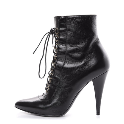 Saint Laurent Shiny Calfskin Fetish Lace Up Ankle Boots 40 Black 1 of 10