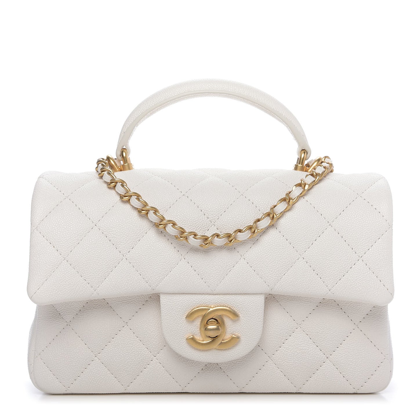 Caviar Quilted Mini Top Handle Rectangular Flap White